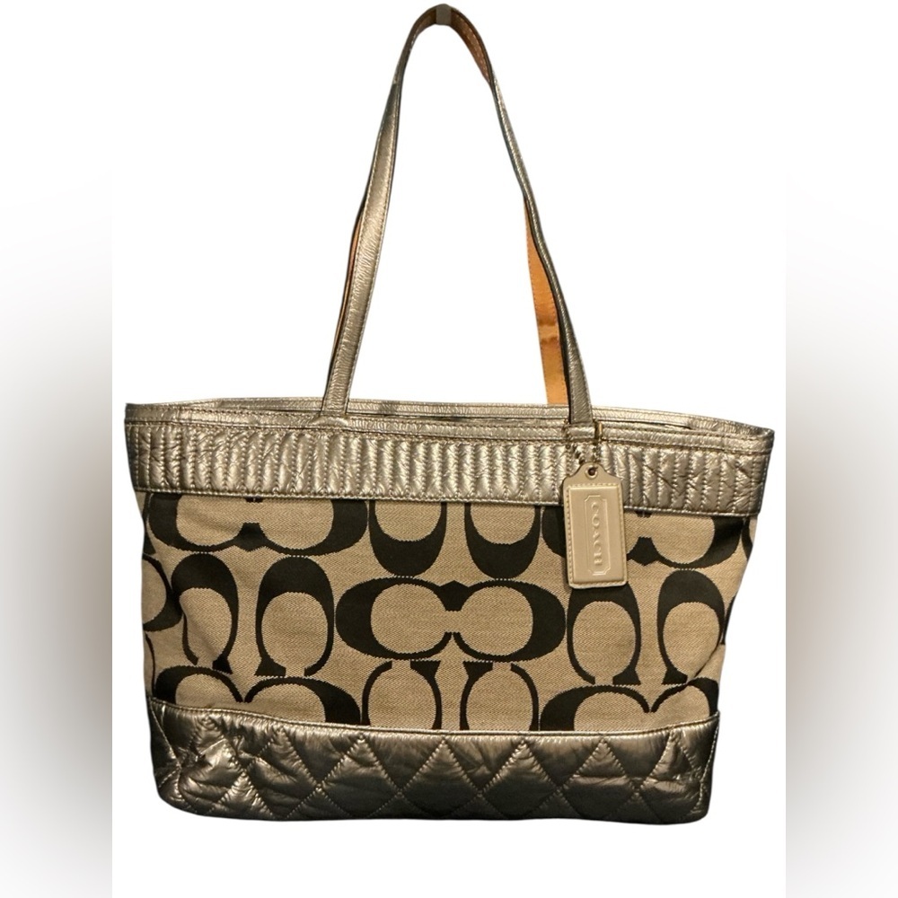 Coach G1176-18676 Silver and Black Tote Bag‎ with Signature Style